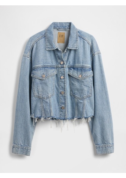 Kadın Mavi Ultrasoft Relaxed Crop Icon Denim Ceket