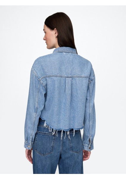 Kadın Mavi Ultrasoft Relaxed Crop Icon Denim Ceket