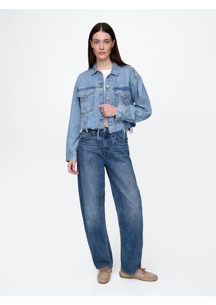 Kadın Mavi Ultrasoft Relaxed Crop Icon Denim Ceket