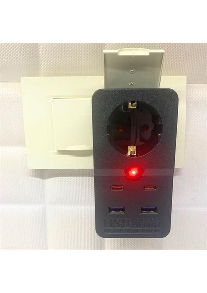 Isıya Dayanıklı Termal Akım Korumalı 1 Priz 2 USB 2 Type-C Girişli Priz