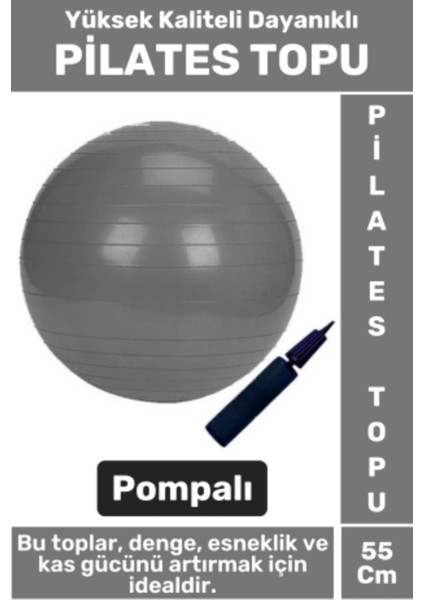 Premium Dayanıklı Fitness Egzersiz Aerobik Pilates Şişirme Pompası Hediyeli 55 cm Pilates Topu