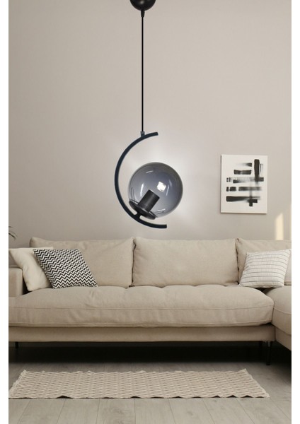 Zaman 1'li Füme Hakiki Glop Camlı Lüks Avize - Yatak Odası - Salon - Mutfak - Hol