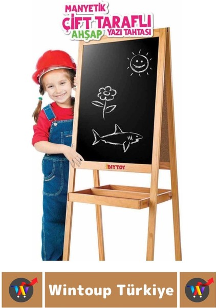 Kalem Silgi Tebeşir Çift Taraflı Manyetik Kara Tahta Tasarım Ayaklı Ahşap Yazı Tahtası 110 x 45 cm fiyatları