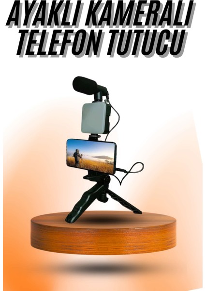 Telefon Tutucu Mini Mikrofonlu Tripod Vlog Çekim Video