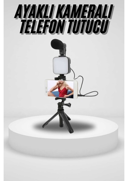 Akıllı Telefon Vlog Kiti Tripod Mini Mikrofonlu Telefon Tutucu