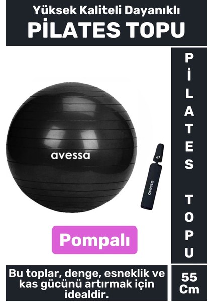 Premium Dayanıklı Fitness Egzersiz Aerobik Pilates Şişirme Pompası 55 cm Pi̇lates Topu