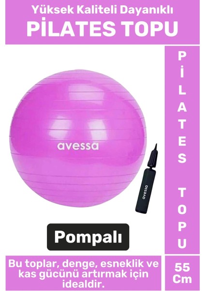 Premium Dayanıklı Fitness Egzersiz Aerobik Pilates Şişirme Pompası Hediyeli 55 cm Pilates Topu
