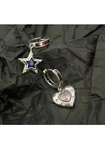 925 Silver Gökkuşağı Zirkon Taşlı Asimetrik Küpe