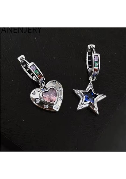 925 Silver Gökkuşağı Zirkon Taşlı Asimetrik Küpe