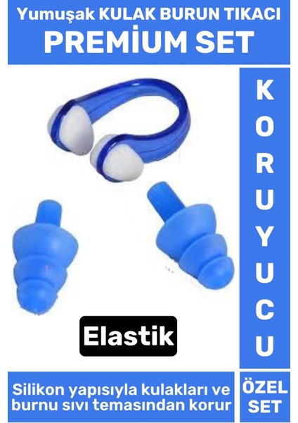 Premium Set Elastik Yumuşak Havuz Deniz Su Sızdırma Gürültü Önleyici Kulak Burun Tıkacı Seti