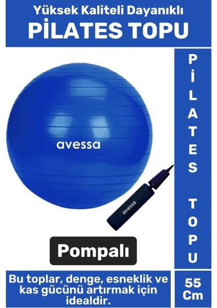 Premium Dayanıklı Fitness Egzersiz Aerobik Pilates Şişirme Pompası Hediyeli 55 cm Pilates Topu