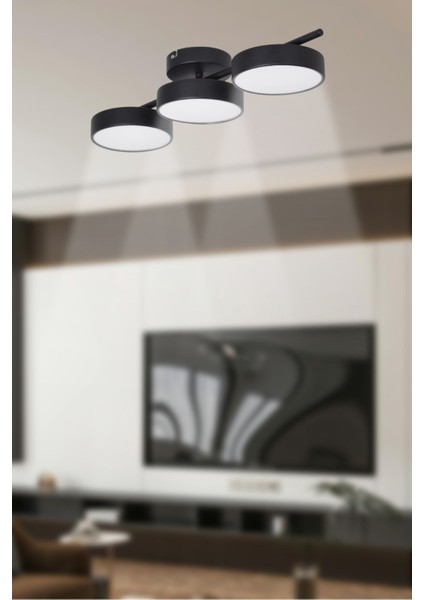 Tual Modern Salon Yatak Odası Giyinme Odası Mutfak Beyaz Işık Ledli Siyah Renk 3 Lü LED Avize