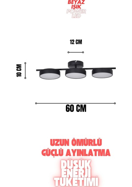 Tual Modern Salon Yatak Odası Giyinme Odası Mutfak Beyaz Işık Ledli Siyah Renk 3 Lü LED Avize