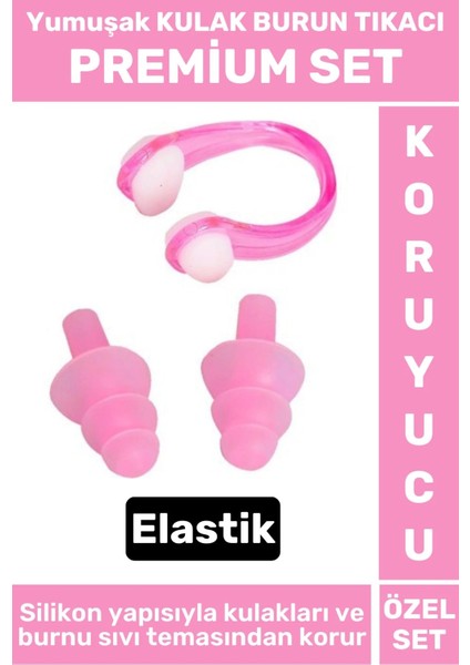 Premium Set Elastik Yumuşak Havuz Deniz Su Sızdırma Gürültü Önleyici Kulak Burun Tıkacı Seti