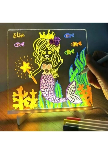 LED Işıklı Çizim Tableti Ayarlanabilir Standlı Silinebilir Usbli Eğitici 7 Kalem Hediyeli LED Tabled