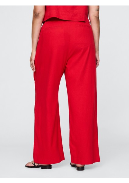 Kadın Kırmızı 365 High Rise Keten Karışımlı Pantolon modelleri