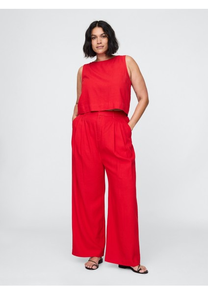 Kadın Kırmızı 365 High Rise Keten Karışımlı Pantolon fırsatları