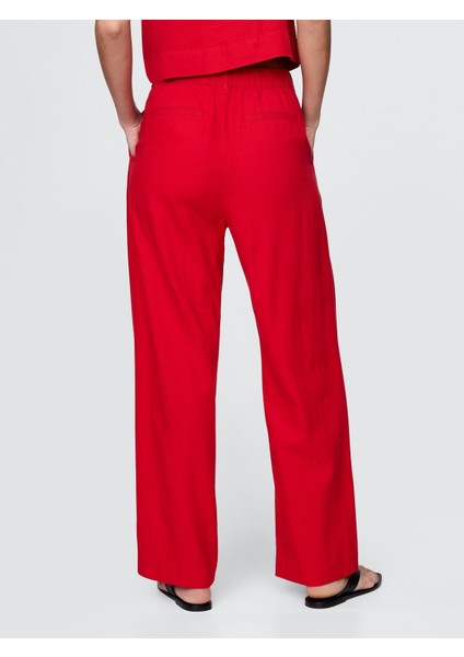 Kadın Kırmızı 365 High Rise Keten Karışımlı Pantolon indirimleri