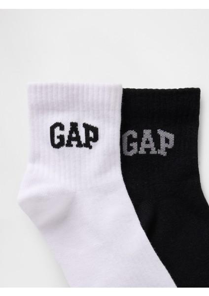 Kadın Siyah Gap Logo Quarter Crew 2'li Çorap Seti