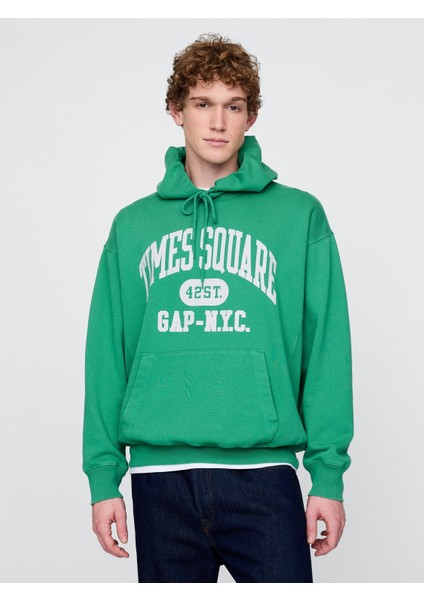 Erkek Yeşil Gap Logo Nyc Kapüşonlu Sweatshirt
