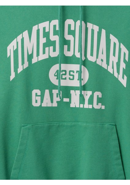Erkek Yeşil Gap Logo Nyc Kapüşonlu Sweatshirt