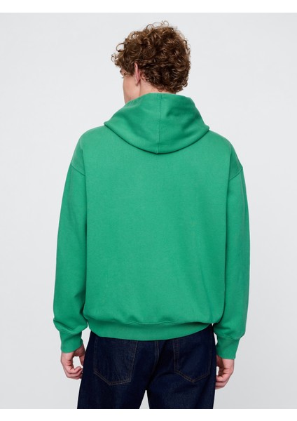 Erkek Yeşil Gap Logo Nyc Kapüşonlu Sweatshirt