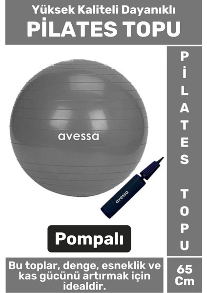 Premium Dayanıklı Fitness Egzersiz Aerobik Pilates Şişirme Pompası Hediyeli 65 cm Pilates Topu