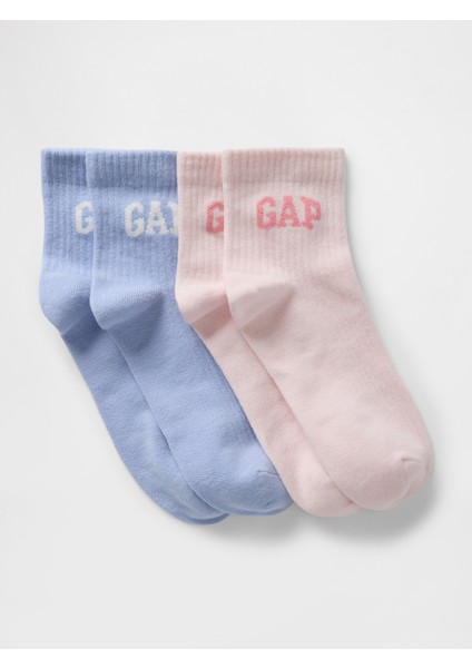 Kadın Pembe Gap Logo Quarter Crew 2'li Çorap Seti