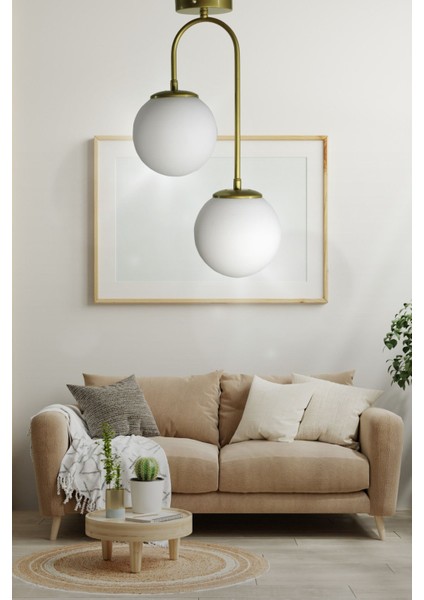 Otal - Eskitme - 2'li Modern Avize Beyaz Cam - Oturma Odası - Salon - Yatak Odası - Mutfak