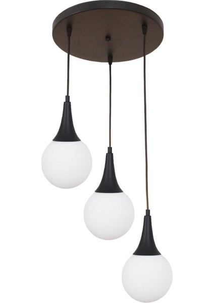 Suzi 3 Lü Siyah Tepsili Sarkıt Avize Beyaz Camlı Dekoratif Tasarım Yatak Odası Mutfak Salon Avize fiyatları