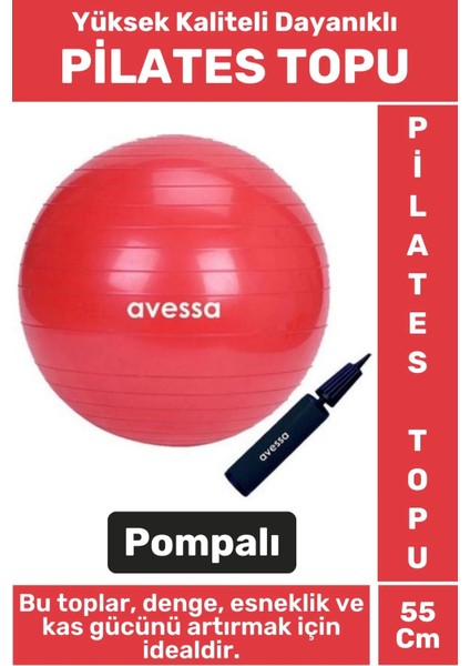 Premium Dayanıklı Fitness Egzersiz Aerobik Pilates Şişirme Pompası Hediyeli 55 cm Pilates Topu