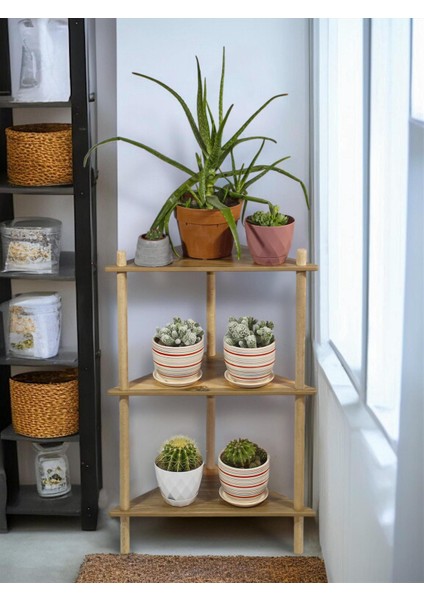 Dekoratif Raflı Ahşap Çiçeklik Saksı Standı Saksılık, Bahçe Balkon Rafı, No4