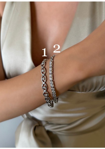 Gümüş Rengi Zirkon Taşlı Vip Seri Bileklik 17,5 +2 cm fiyatları