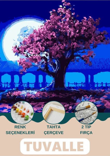 Mevsim Sonbahar Sayılarla Boyama Seti, Hobi Seti, 40X50 Tablo, Fırça Boya Asma Aparatı Dahil , Doğa