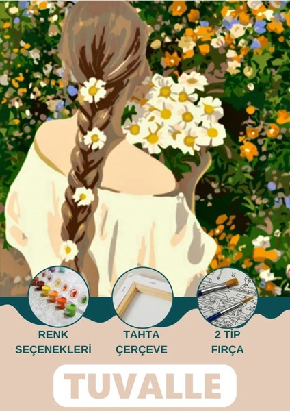 Papatya Kadın Sayılarla Boyama Seti, Hobi Seti, 40X50 Tablo, Fırça Boya Asma Aparatı Dahil, Çiçek