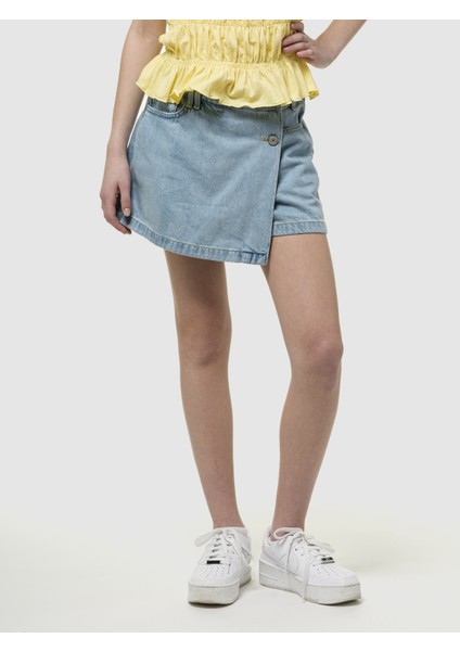 Kız Çocuk Açık Mavi Denim Şort Etek