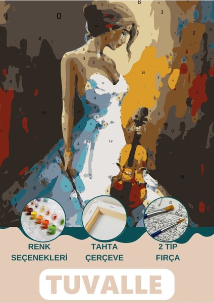 Gelin Neşesi Sayılarla Boyama Seti, Hobi Seti, 40X50 Tablo, Fırça Boya Asma Aparatı Dahil, Doğa