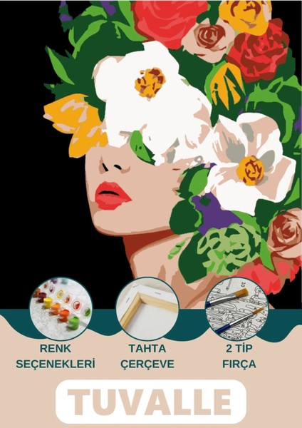 Kadın Renktir Sayılarla Boyama Seti, Hobi Seti, 40X50 Tablo, Fırça Boya Asma Aparatı Dahil, Güzellik
