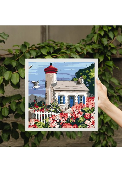 Bahçeli Fener Sayılarla Boyama Seti, Hobi Seti, 40X50 Tablo, Fırça Boya Asma Aparatı Dahil, Doğa
