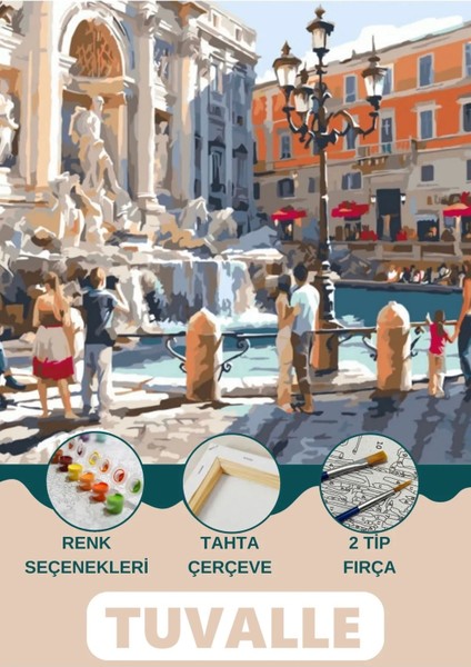 Roma Trevi Çeşmesi Sayılarla Boyama Seti, Hobi Seti, 40X50 Tablo, Fırça Boya Asma Aparatı Dahil,