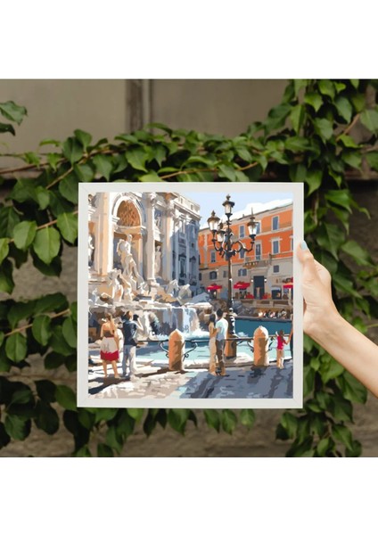 Roma Trevi Çeşmesi Sayılarla Boyama Seti, Hobi Seti, 40X50 Tablo, Fırça Boya Asma Aparatı Dahil,