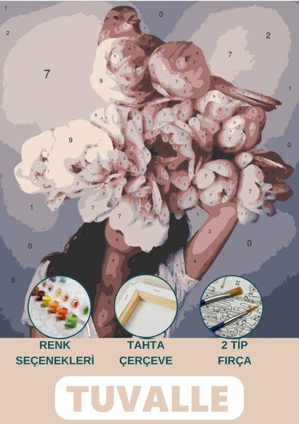 Kadınlar Çiçek Açar Sayılarla Boyama Seti, Hobi Seti, 40X50 Tablo, Fırça Boya Asma Aparatı Dahil