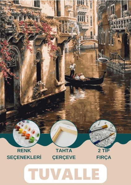 Venedik Sayılarla Boyama Seti, Hobi Seti, 40X50 Tablo, Fırça Boya Asma Aparatı Dahil, Doğa, Şehir