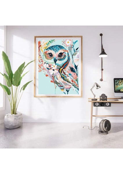 Çapkın Baykuş Sayılarla Boyama Seti, Hobi Seti, 40X50 Tablo, Fırça Boya Asma Aparatı Dahil, Doğa