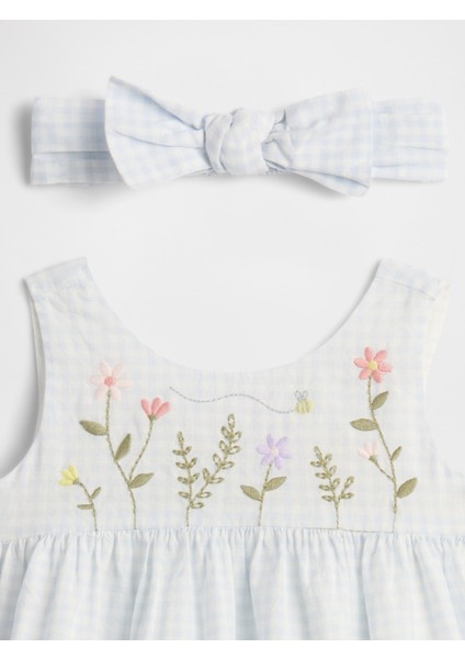 Bebek Mavi Işlemeli Tulum Outfit Set