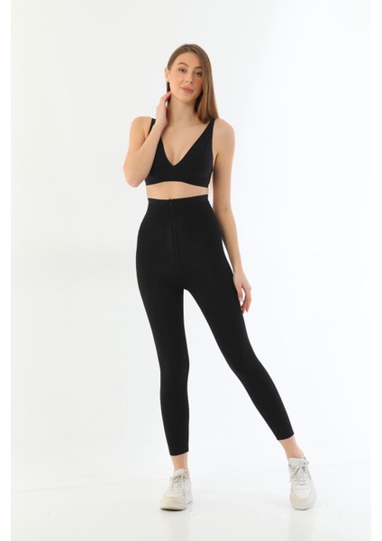 Miraxx Siyah Mı 2711 Lazer Kesim Fermuarlı Uzun Tayt fırsatları