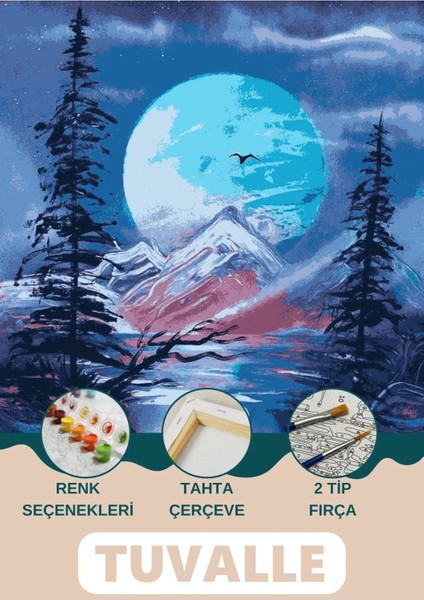 Mevsim Kış Sayılarla Boyama Seti, Hobi Seti, 40X50 Tablo, Fırça Boya Asma Aparatı Dahil, Karalama