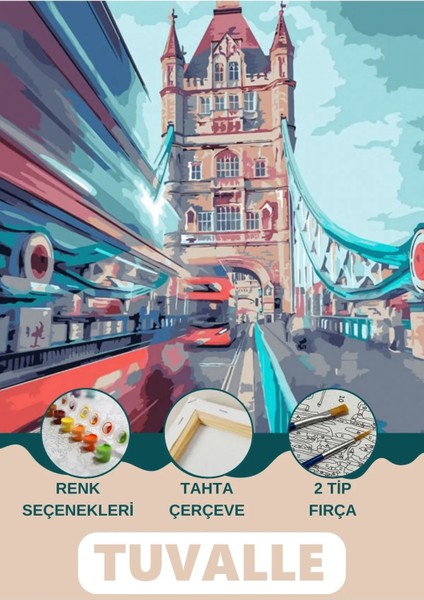 Londra Sayılarla Boyama Seti, Hobi Seti, 40X50 Tablo, Fırça Boya Asma Aparatı Dahil, Şehir