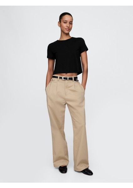 Kadın Siyah %100 Organik Pamuk Vintage Soft Crop T-Shirt fırsatları