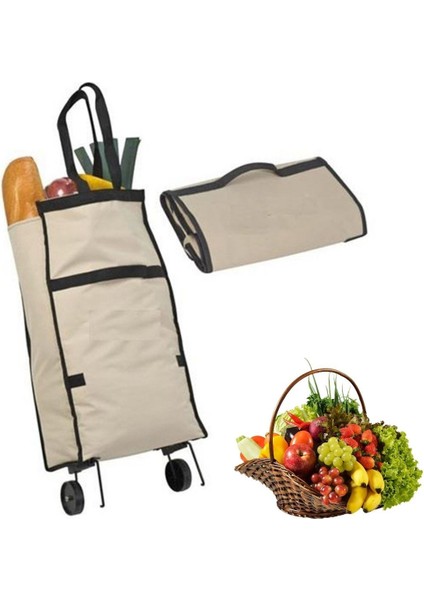 Buffer® Katlanabilir Tekerlekli Market Çantası,çok Amaçlı Pazar Arabası,portatif Alışveriş Bez Torbası